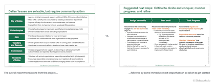 BCG example of a next steps slide vs a recommendations slide