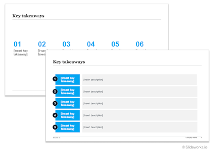 Examples of more graphical key takeaway slides from our free template