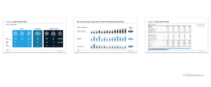 Examples of different ways to present a budget update. It can range from a fixed dashboard to charts to simple Excel screenshots.