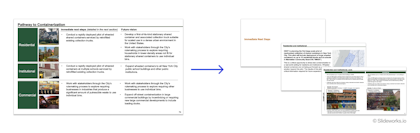 A good example from a McKinsey project showing how to summarize and categorize next steps in a single slide before expanding in the following slides