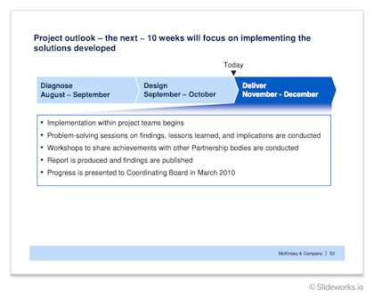 An example from McKinsey of a phase-focused Next Steps slide