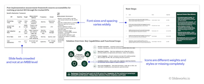 Example of slide outputs from Perceptis. They get close to a consulting feel but are missing the last 20-30%.