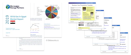 Pages from a 2019 oil and gas market report on Egypt and slides from a 2008 business case template, shown as examples of test source material.