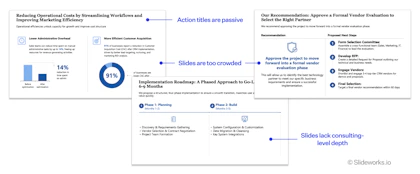 Examples of slide outputs from Slidely AI. The slides lack consulting look and feel.